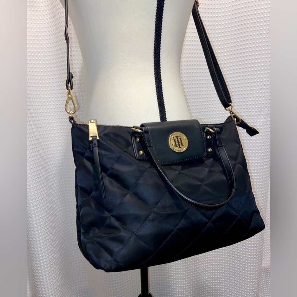 Tommy Hilfiger black and gold quilted convertible Crossbody/Tote bag
